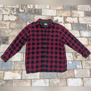 L.L. Bean Boys Large 14-16 Fleece Lined Flannel Shirt Jacket Red Black Plaid